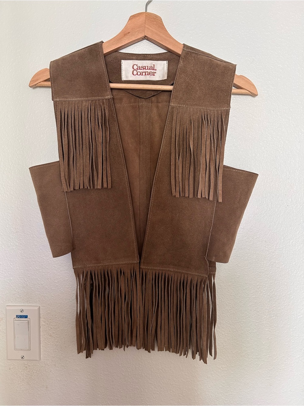 Casual Corner Taupe Suede Fringe Vest - Picture 3 of 6